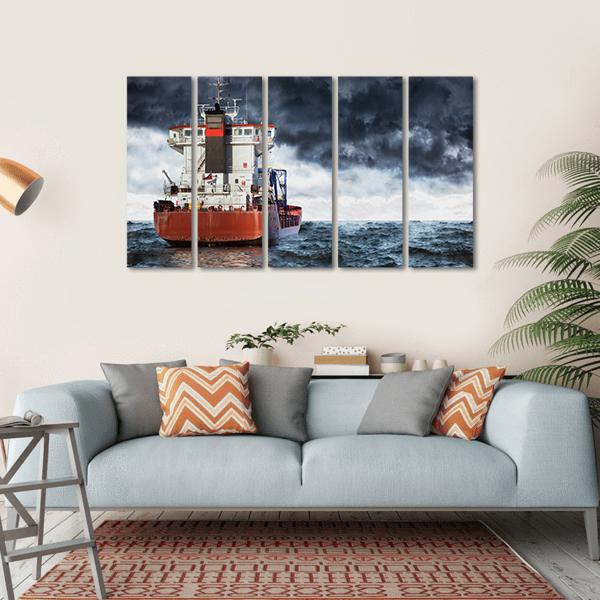 Cargo Ship Under Clouds Canvas Wall Art-5 Horizontal-Gallery Wrap-22" x 12"-Tiaracle