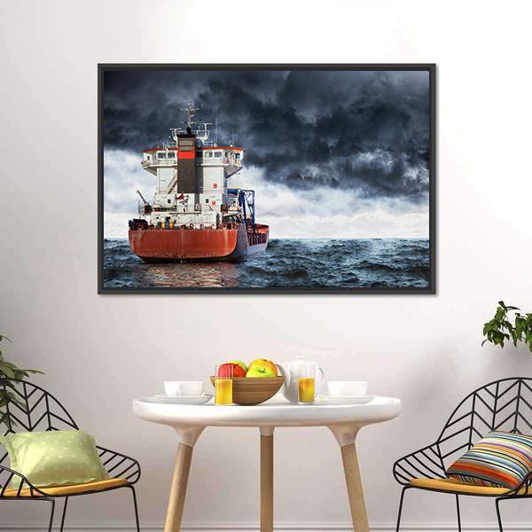 Cargo Ship Under Clouds Canvas Wall Art-5 Horizontal-Gallery Wrap-22" x 12"-Tiaracle