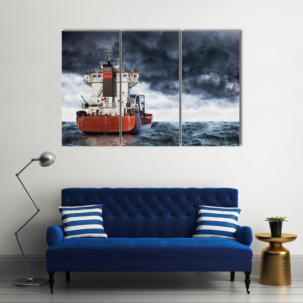 Cargo Ship Under Clouds Canvas Wall Art-3 Horizontal-Gallery Wrap-37" x 24"-Tiaracle