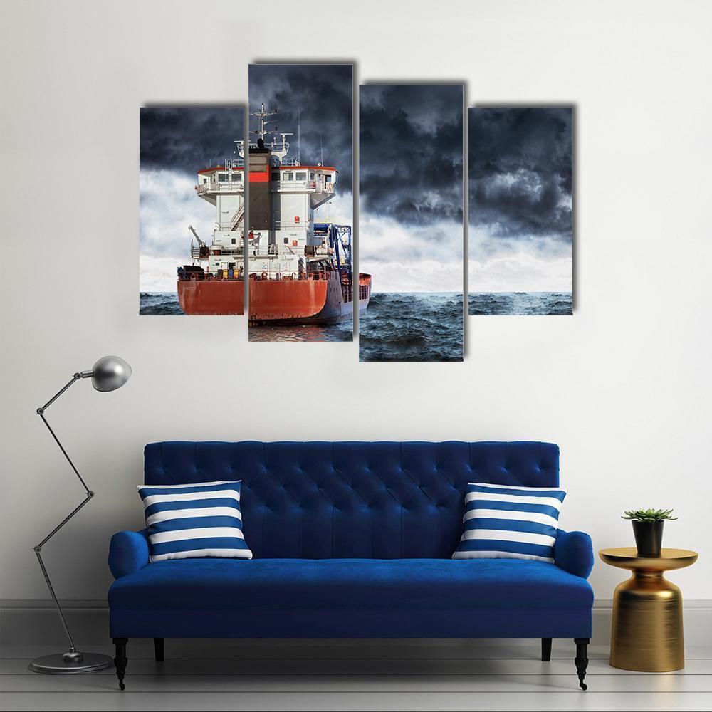 Cargo Ship Under Clouds Canvas Wall Art-4 Pop-Gallery Wrap-50" x 32"-Tiaracle