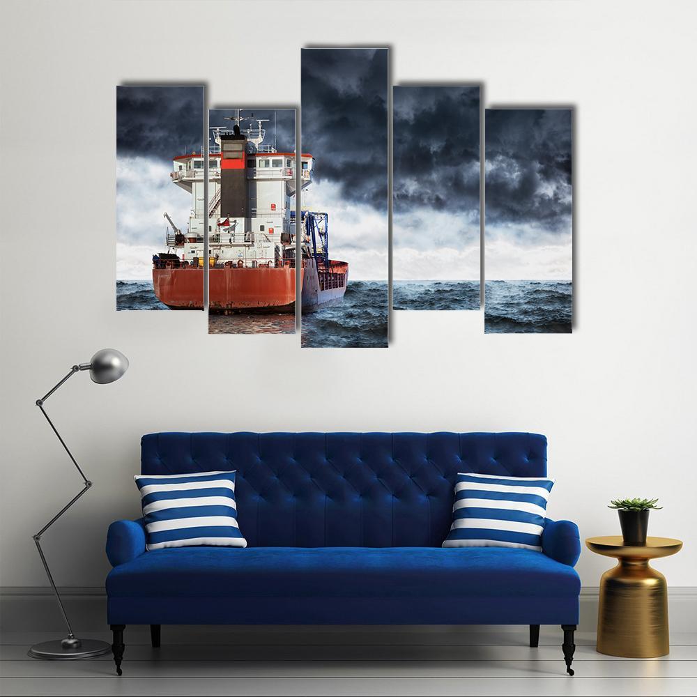 Cargo Ship Under Clouds Canvas Wall Art-5 Pop-Gallery Wrap-47" x 32"-Tiaracle