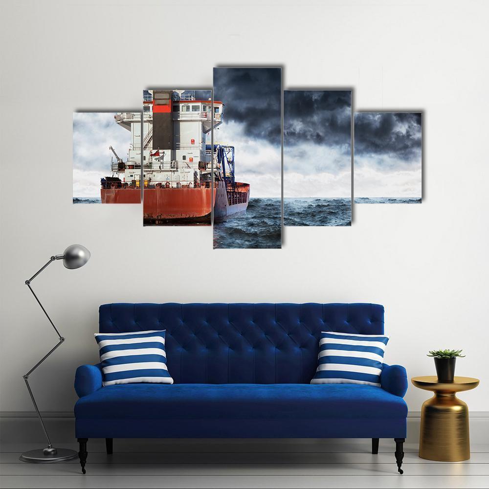 Cargo Ship Under Clouds Canvas Wall Art-5 Star-Gallery Wrap-62" x 32"-Tiaracle