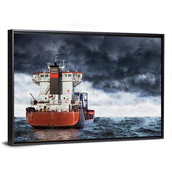 Cargo Ship Under Clouds Canvas Wall Art-3 Horizontal-Gallery Wrap-25" x 16"-Tiaracle