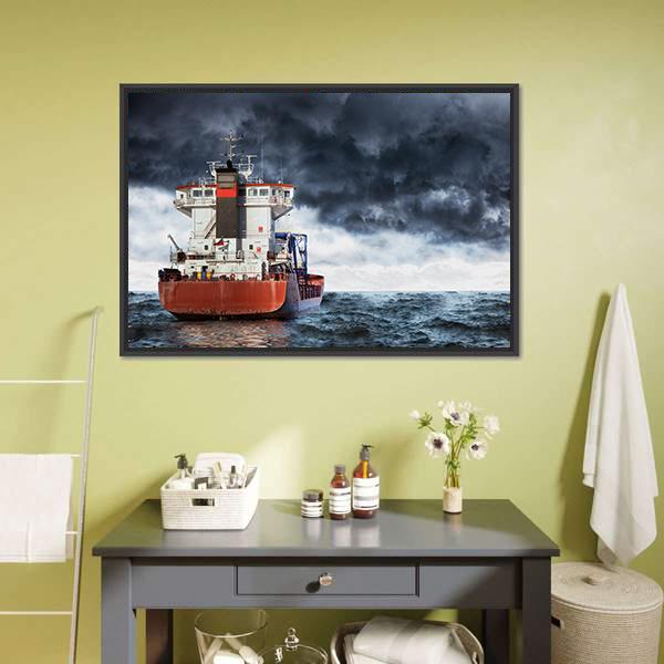 Cargo Ship Under Clouds Canvas Wall Art-3 Horizontal-Gallery Wrap-25" x 16"-Tiaracle