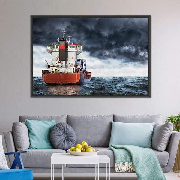 Cargo Ship Under Clouds Canvas Wall Art-1 Piece-Floating Frame-24" x 16"-Tiaracle