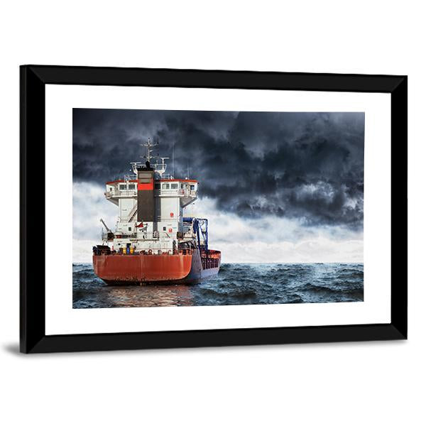 Cargo Ship Under Clouds Canvas Wall Art-3 Horizontal-Gallery Wrap-25" x 16"-Tiaracle