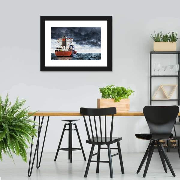 Cargo Ship Under Clouds Canvas Wall Art-3 Horizontal-Gallery Wrap-25" x 16"-Tiaracle
