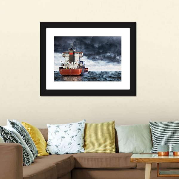 Cargo Ship Under Clouds Canvas Wall Art-3 Horizontal-Gallery Wrap-25" x 16"-Tiaracle