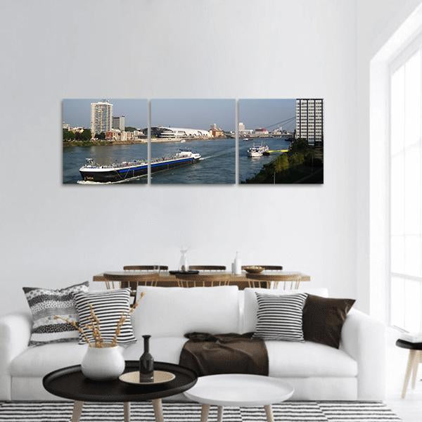 Cargo Ship &amp; Cruise Ship Panoramic Canvas Wall Art-3 Piece-25" x 08"-Tiaracle