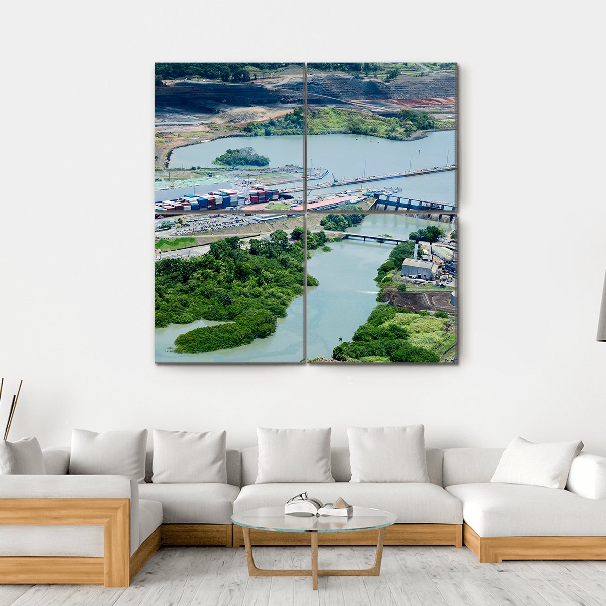 Cargo Ships Passing Through Miraflores Locks At Panama Canvas Wall Art-4 Square-Gallery Wrap-17" x 17"-Tiaracle