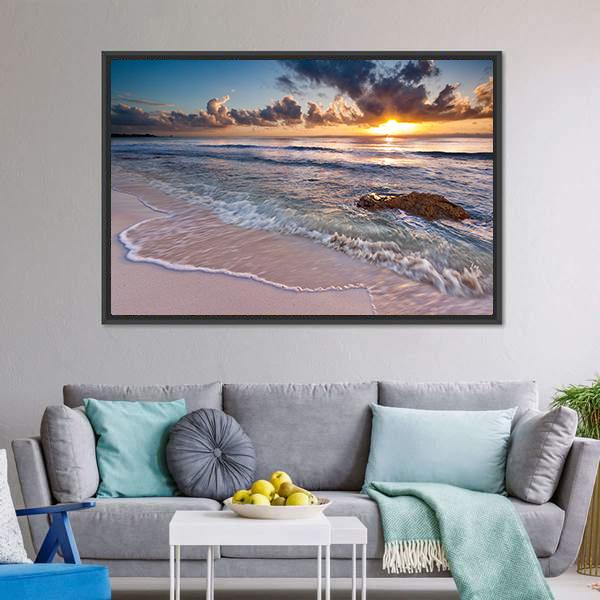 Caribbean Coastline Sunrise Canvas Wall Art-1 Piece-Floating Frame-24" x 16"-Tiaracle