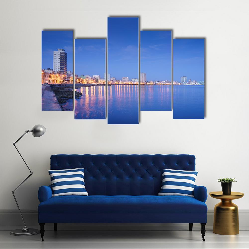 Caribbean Sea In Havana Canvas Wall Art-5 Pop-Gallery Wrap-47" x 32"-Tiaracle