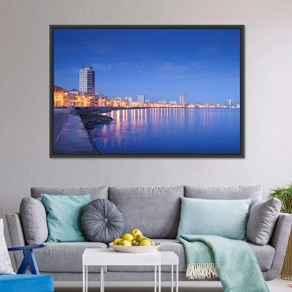 Caribbean Sea In Havana Canvas Wall Art-1 Piece-Floating Frame-24" x 16"-Tiaracle