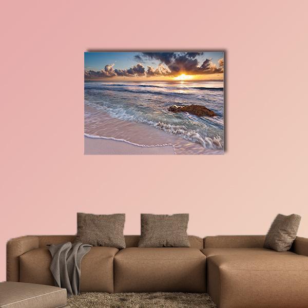 Caribbean Coastline Sunrise Canvas Wall Art-1 Piece-Gallery Wrap-48" x 32"-Tiaracle
