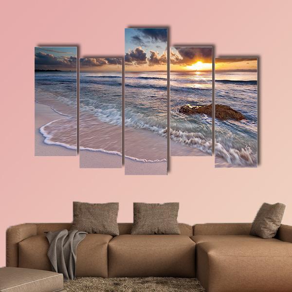 Caribbean Coastline Sunrise Canvas Wall Art-5 Pop-Gallery Wrap-47" x 32"-Tiaracle