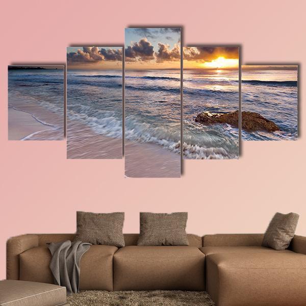 Caribbean Coastline Sunrise Canvas Wall Art-5 Star-Gallery Wrap-62" x 32"-Tiaracle