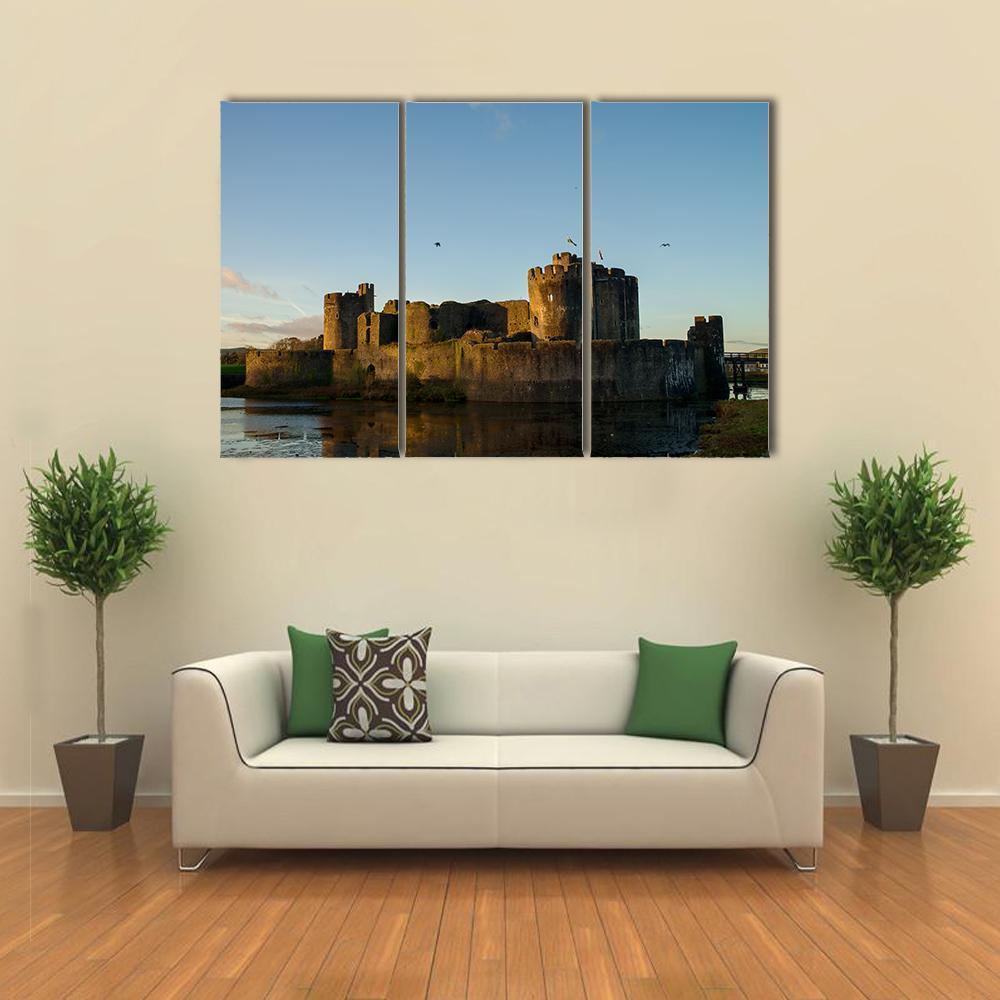 Carphilly Castle Canvas Wall Art-3 Horizontal-Gallery Wrap-37" x 24"-Tiaracle