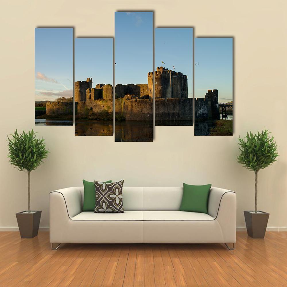 Carphilly Castle Canvas Wall Art-5 Pop-Gallery Wrap-47" x 32"-Tiaracle