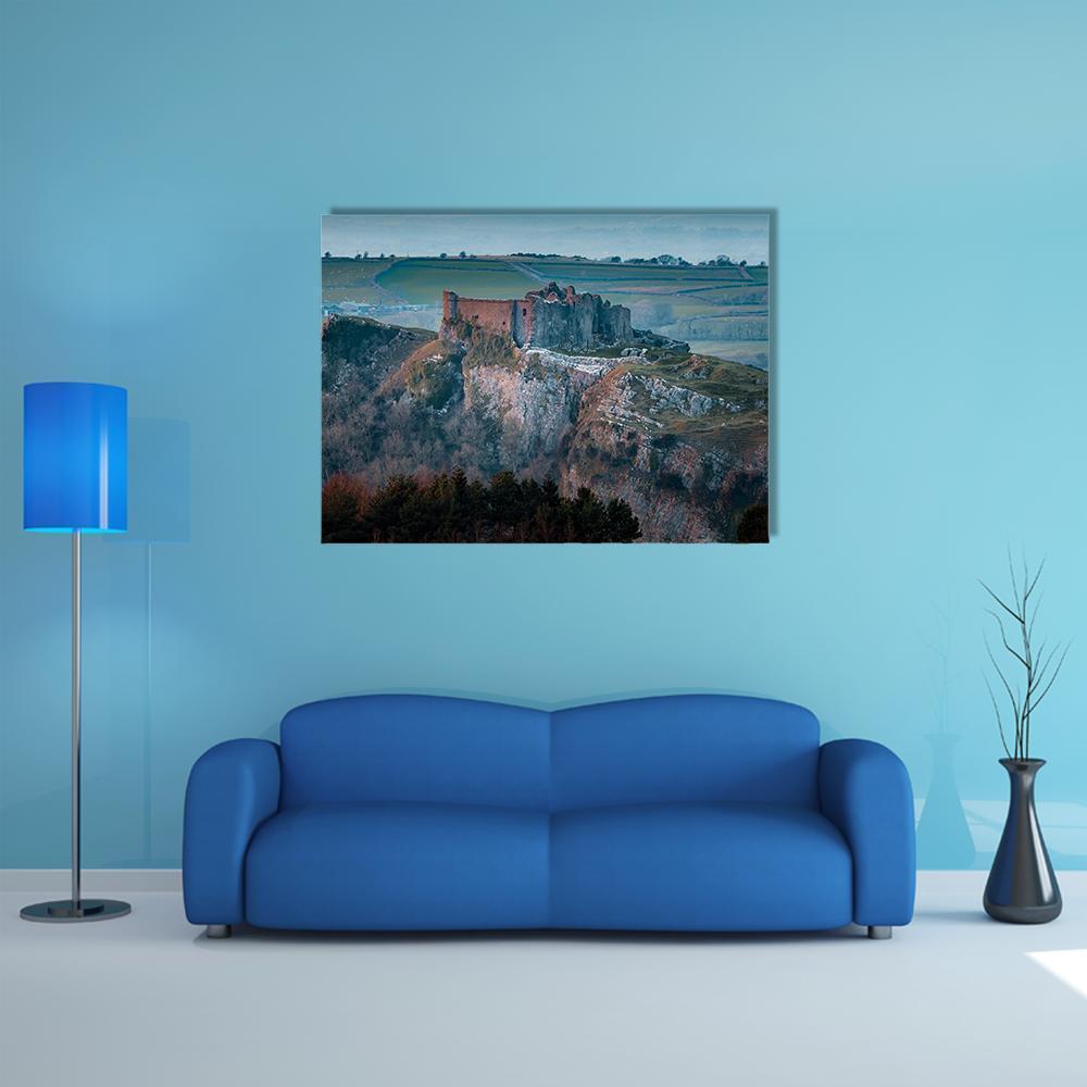 Carreg Cennen Castle Canvas Wall Art-1 Piece-Gallery Wrap-48" x 32"-Tiaracle
