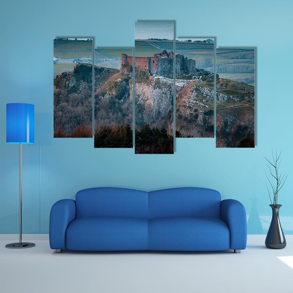 Carreg Cennen Castle Canvas Wall Art-5 Pop-Gallery Wrap-47" x 32"-Tiaracle