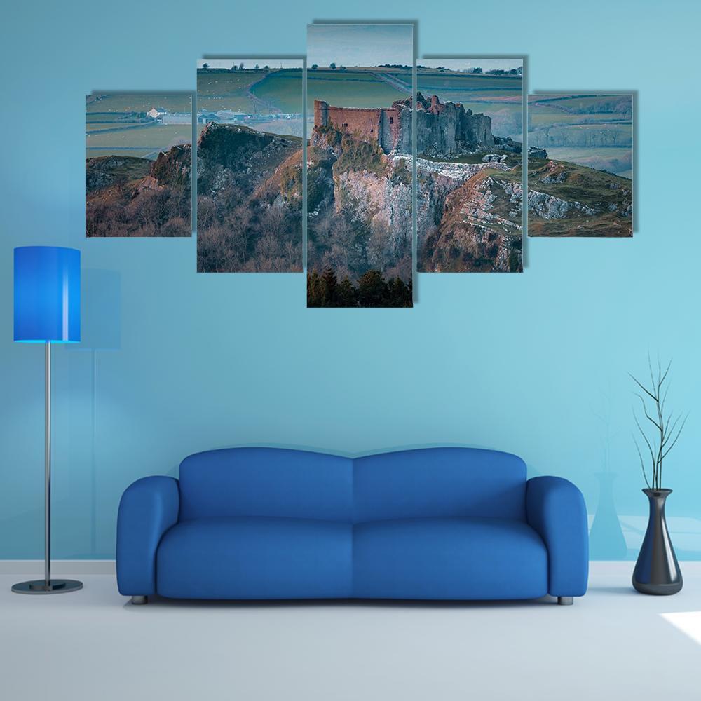 Carreg Cennen Castle Canvas Wall Art-5 Star-Gallery Wrap-62" x 32"-Tiaracle