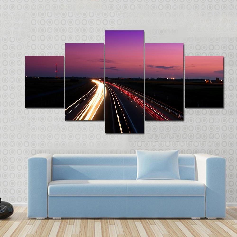 Cars Speeding On Highway Canvas Wall Art-5 Star-Gallery Wrap-62" x 32"-Tiaracle