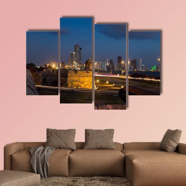 Cartagena's Colonial Wall Canvas Wall Art-4 Pop-Gallery Wrap-50" x 32"-Tiaracle