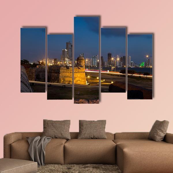 Cartagena's Colonial Wall Canvas Wall Art-5 Pop-Gallery Wrap-47" x 32"-Tiaracle
