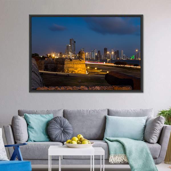 Cartagena's Colonial Wall Canvas Wall Art-1 Piece-Floating Frame-24" x 16"-Tiaracle