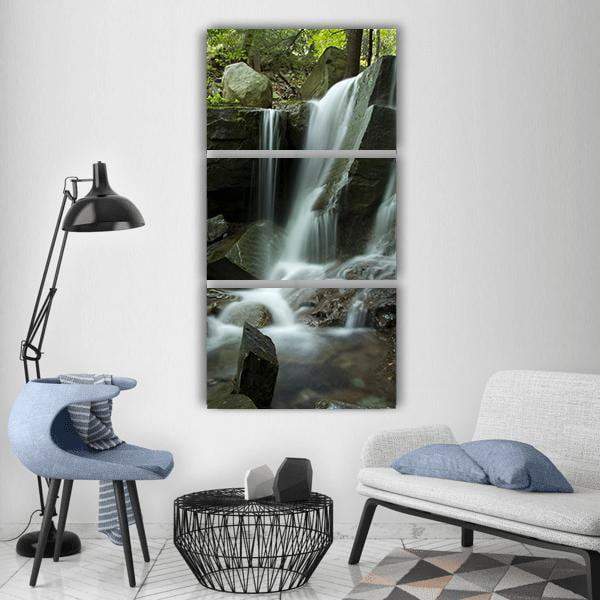 Creek Waterfall Vertical Canvas Wall Art-3 Vertical-Gallery Wrap-12" x 25"-Tiaracle