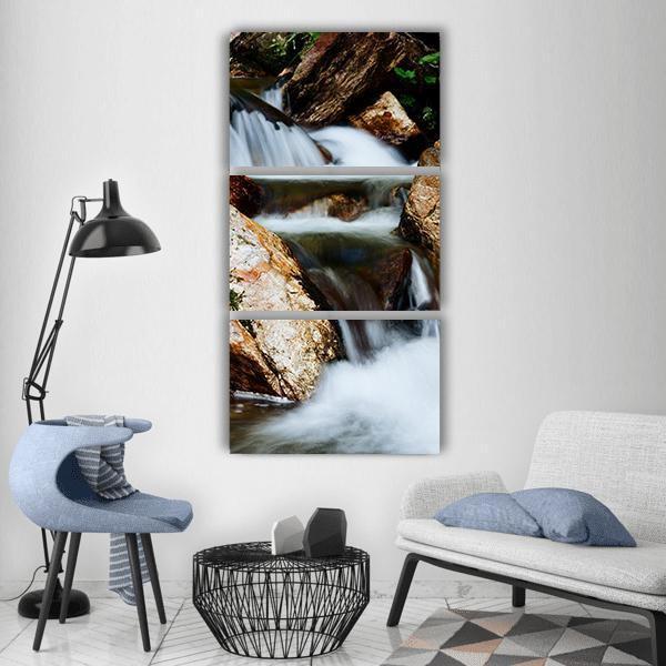 Cascade Fall Flow Vertical Canvas Wall Art-3 Vertical-Gallery Wrap-12" x 25"-Tiaracle