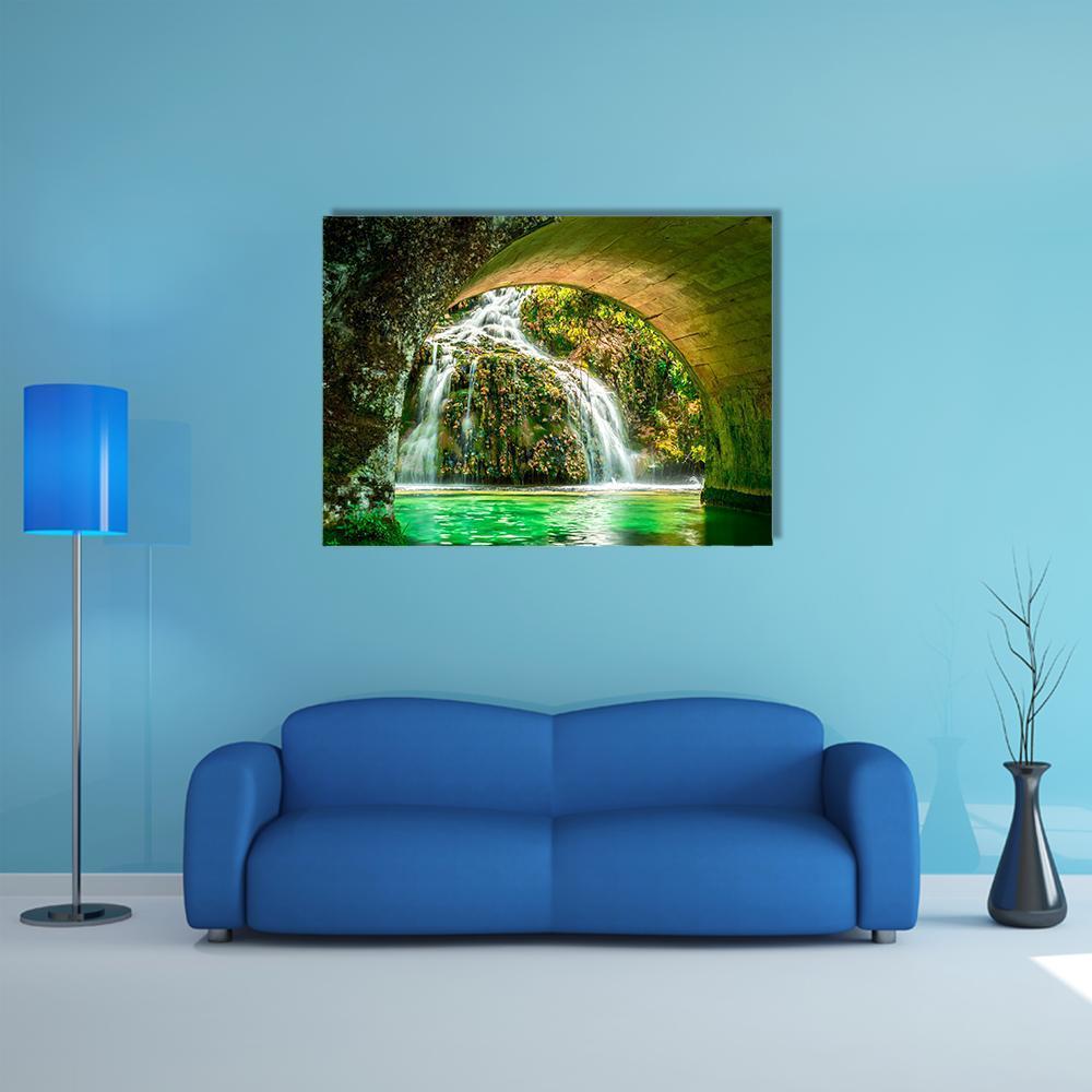 Cascade Of Orbaneja Del Castillo In Spring Canvas Wall Art-1 Piece-Gallery Wrap-48" x 32"-Tiaracle
