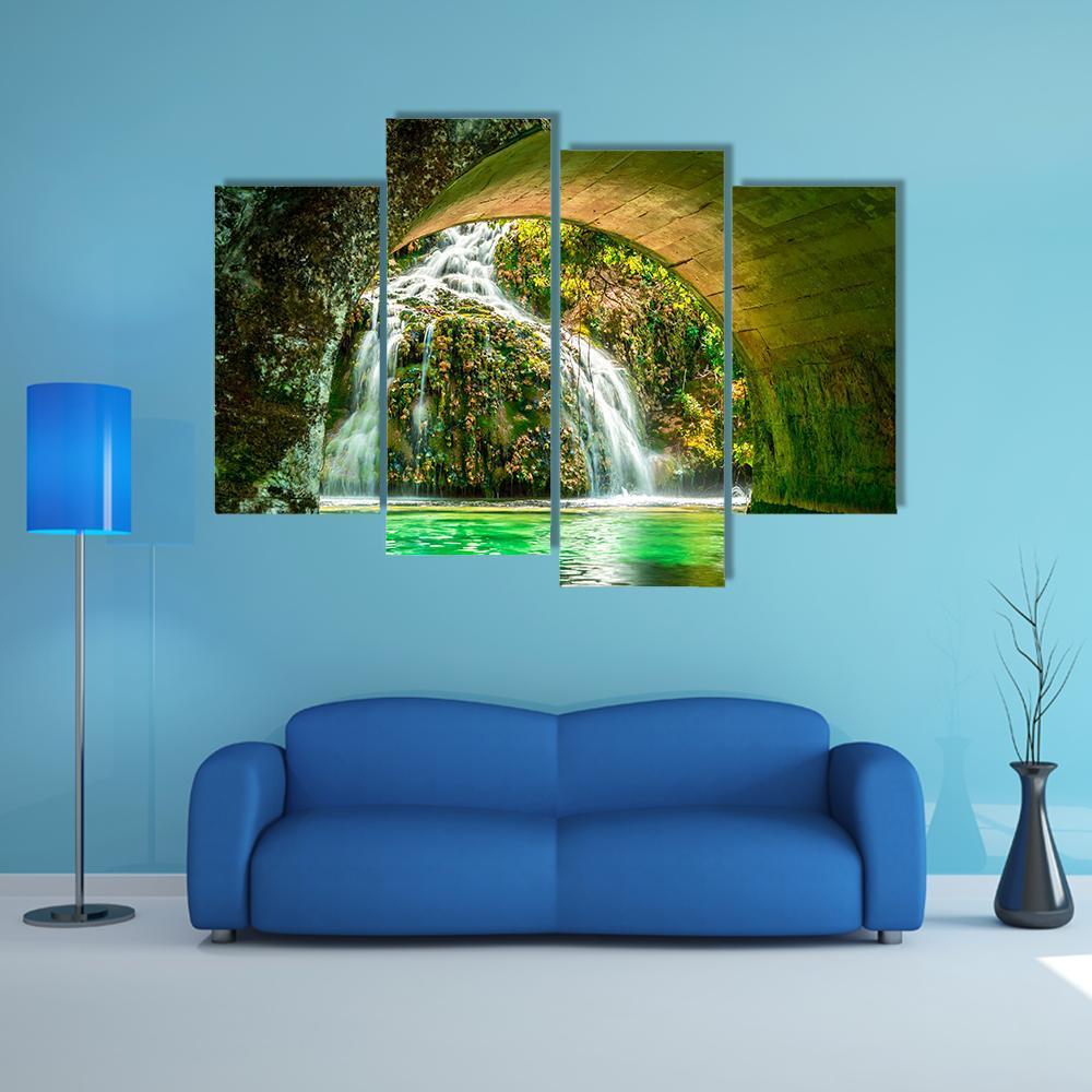 Cascade Of Orbaneja Del Castillo In Spring Canvas Wall Art-4 Pop-Gallery Wrap-50" x 32"-Tiaracle
