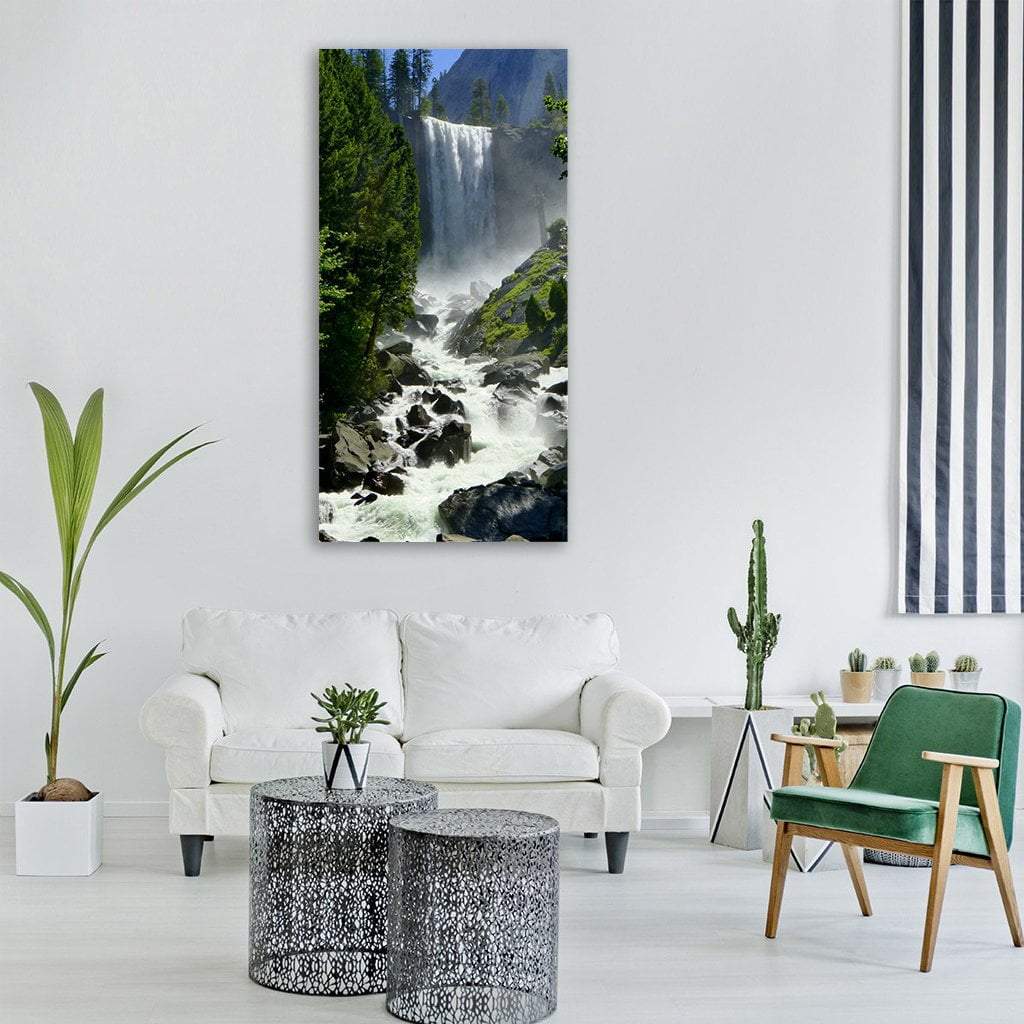 Waterfall In Yosemite Vertical Canvas Wall Art-1 Vertical-Gallery Wrap-12" x 24"-Tiaracle