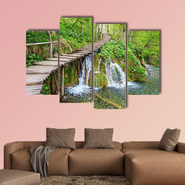 Path In Plitvice Lake Canvas Wall Art-4 Pop-Gallery Wrap-50" x 32"-Tiaracle