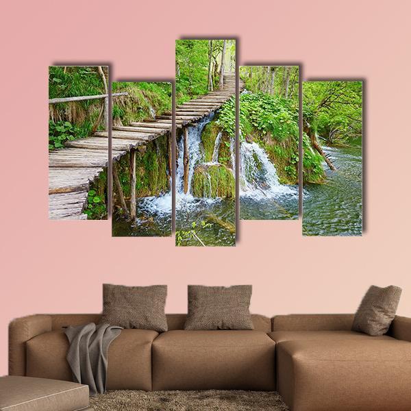 Path In Plitvice Lake Canvas Wall Art-5 Pop-Gallery Wrap-47" x 32"-Tiaracle