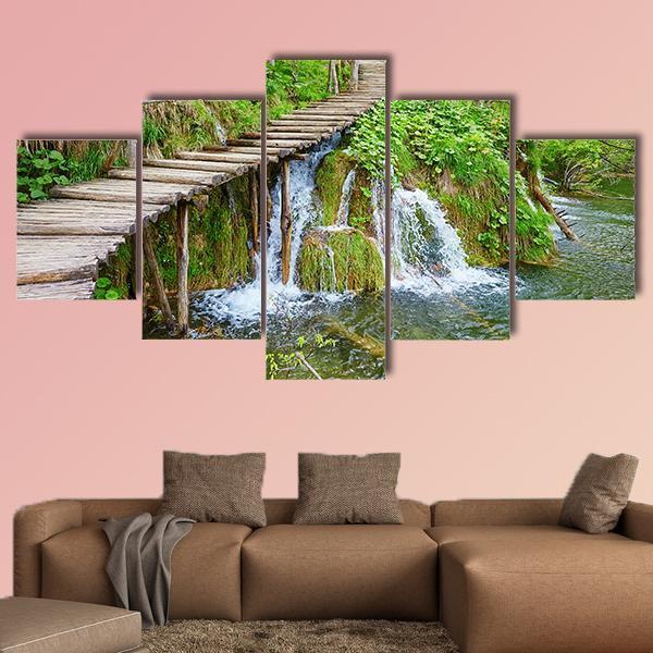 Path In Plitvice Lake Canvas Wall Art-5 Star-Gallery Wrap-62" x 32"-Tiaracle