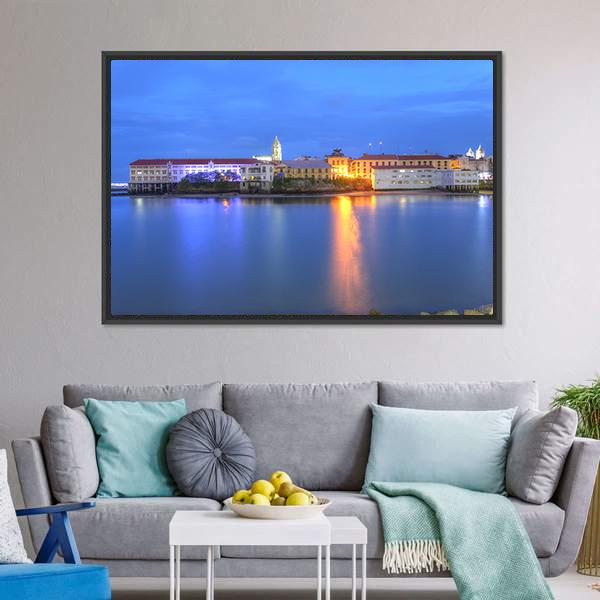 Casco Viejo In Twilight Panoramic Canvas Wall Art-1 Piece-36" x 12"-Tiaracle
