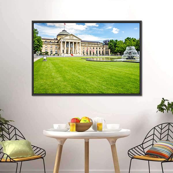 Casino Kurhaus Of Wiesbaden Canvas Wall Art-1 Piece-Floating Frame-24" x 16"-Tiaracle