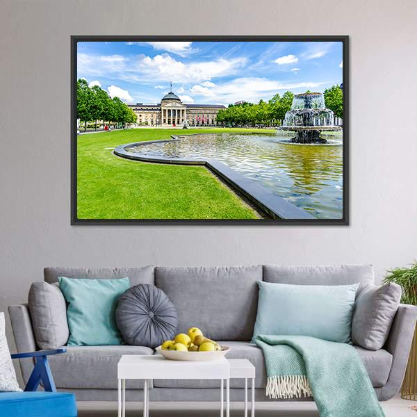 Casino Kurhaus Of Wiesbaden Canvas Wall Art-1 Piece-Floating Frame-24" x 16"-Tiaracle