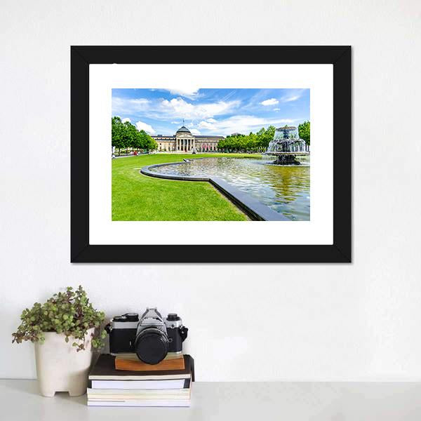 Casino Kurhaus Of Wiesbaden Canvas Wall Art-1 Piece-Framed Print-20" x 16"-Tiaracle