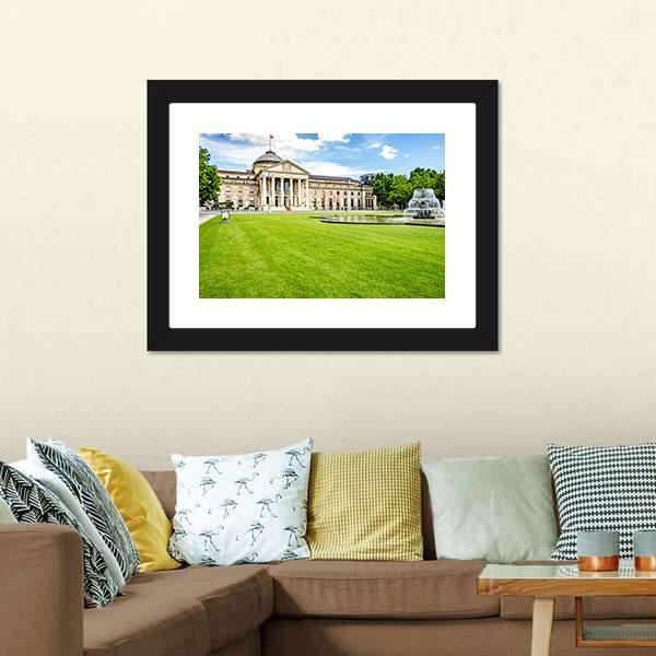 Casino Kurhaus Of Wiesbaden Canvas Wall Art-1 Piece-Framed Print-20" x 16"-Tiaracle