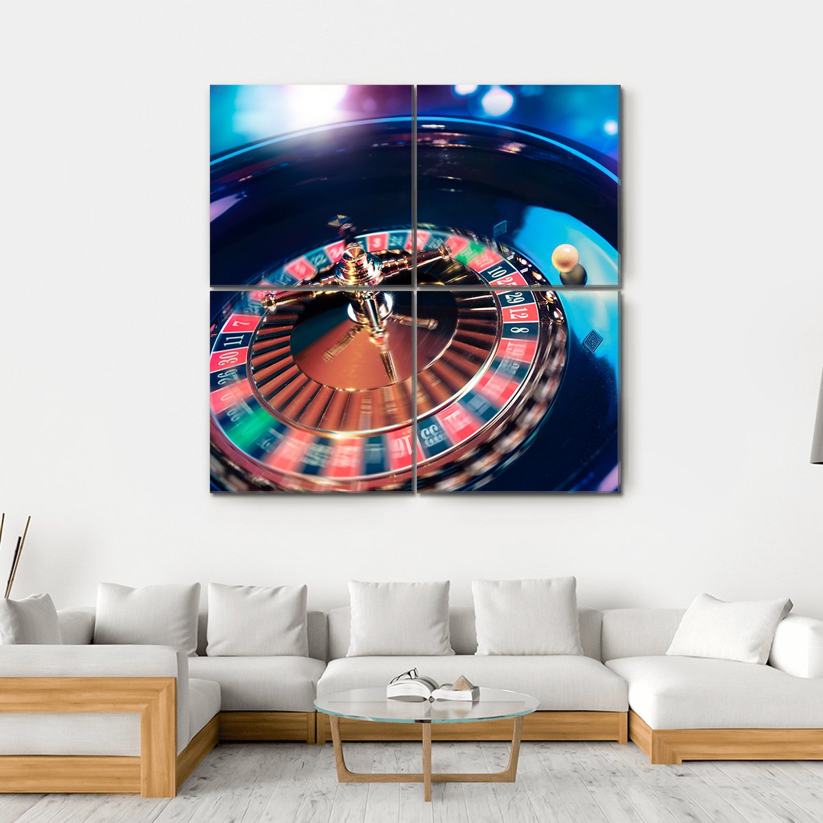 Casino Roulette In Motion Canvas Wall Art-4 Square-Gallery Wrap-17" x 17"-Tiaracle