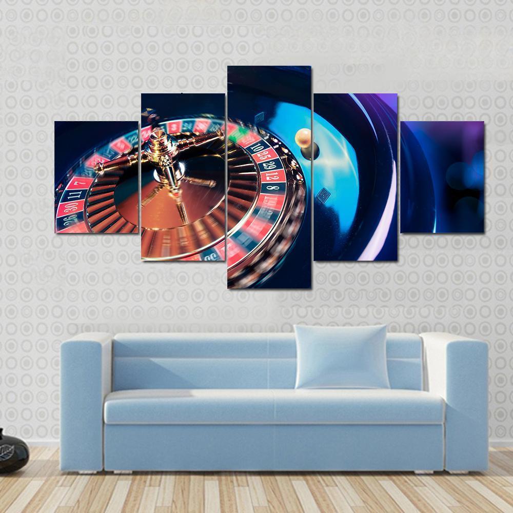 Casino Roulette In Motion Canvas Wall Art-5 Star-Gallery Wrap-62&quot; x 32&quot;-Tiaracle