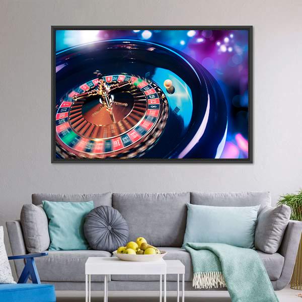 Casino Roulette In Motion Panoramic Canvas Wall Art-1 Piece-36" x 12"-Tiaracle