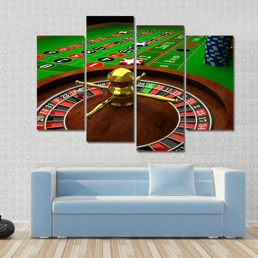 Casino Roulette Canvas Wall Art-4 Pop-Gallery Wrap-50&quot; x 32&quot;-Tiaracle
