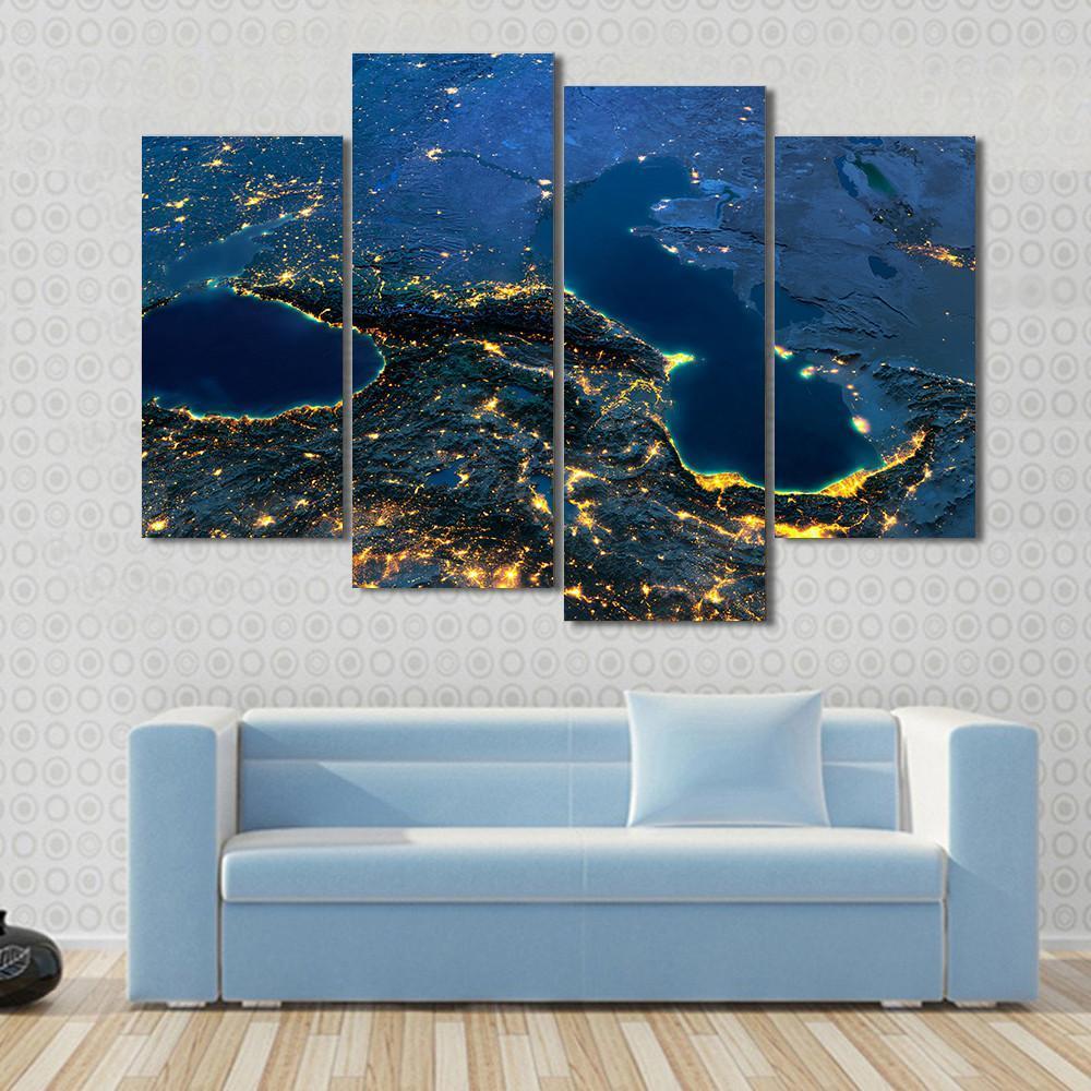 Caspian Sea From Space Canvas Wall Art-4 Pop-Gallery Wrap-50" x 32"-Tiaracle