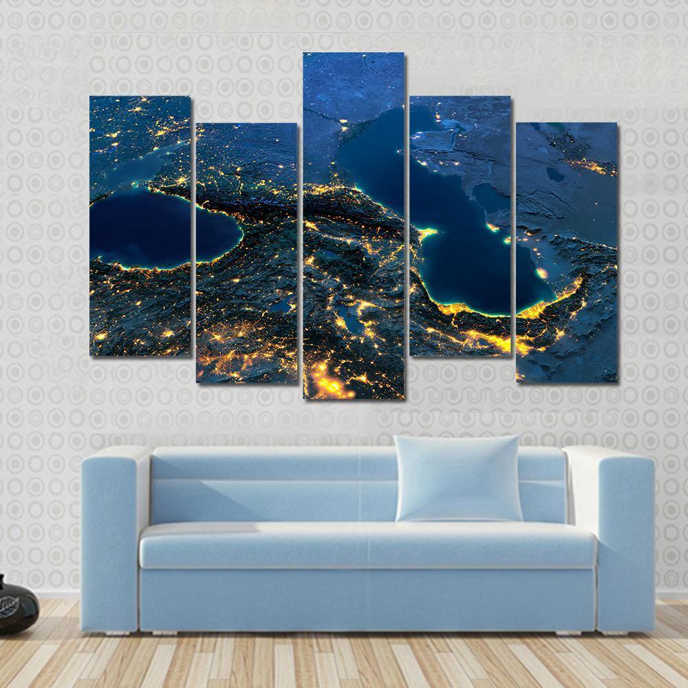Caspian Sea From Space Canvas Wall Art-5 Pop-Gallery Wrap-47" x 32"-Tiaracle