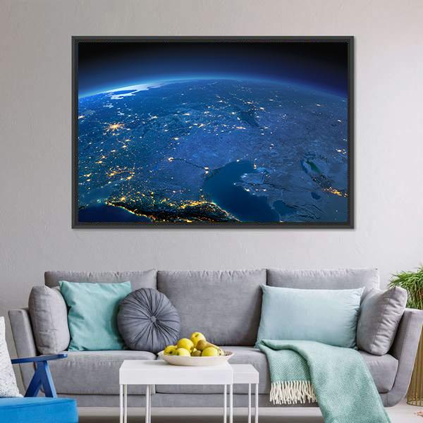 Caspian Sea From Space Canvas Wall Art-1 Piece-Floating Frame-24" x 16"-Tiaracle