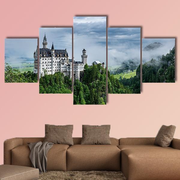 Castel Called Neuschwanstein In Bavaria Canvas Wall Art-5 Star-Gallery Wrap-62" x 32"-Tiaracle